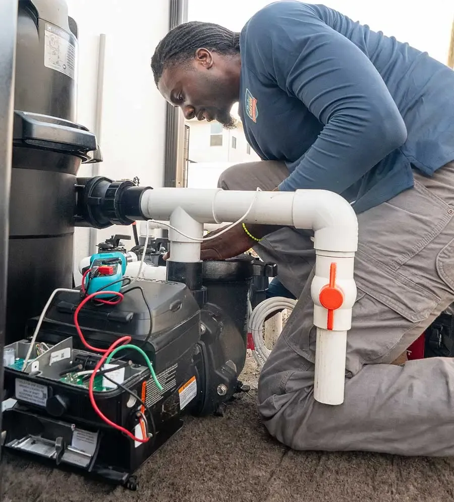 Gas pool heater connection at an equipment pad